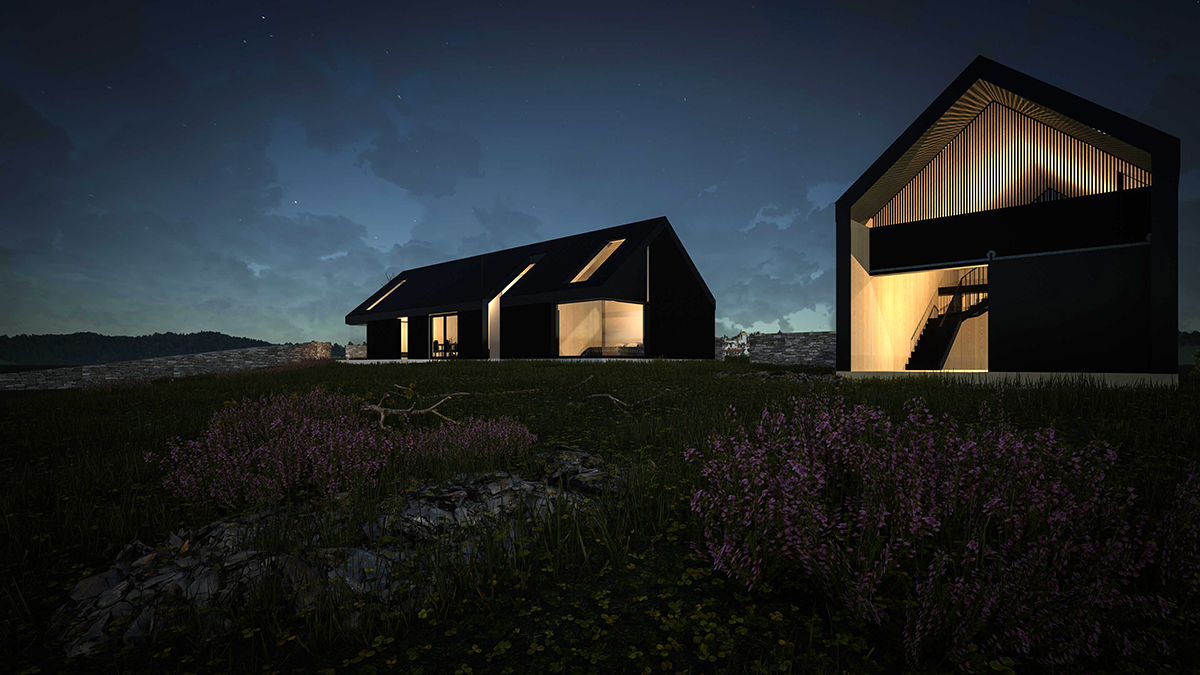 CGU impress ion fo the house and studio at night CGI by Miller Studio Ltd